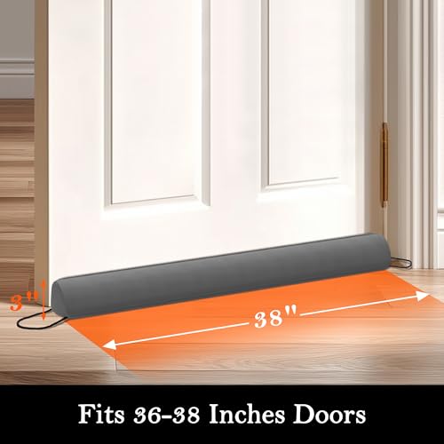 Image of Sunolga Door Draft Stopper Blocks Hot and Cold Air with Removable Washable Cover for Bottom of Door, All-Season Seal for Noise, Light, Dust, Door Sweep for Gaps Up to 3 inch, Home Essentials, 38 inch, Gray