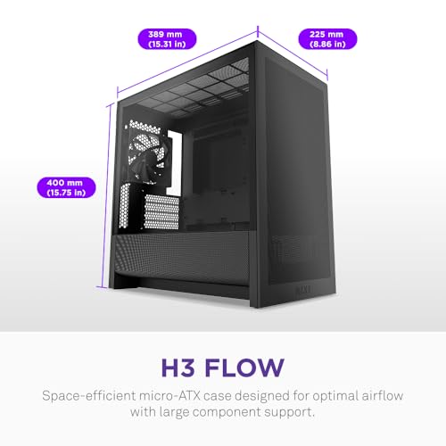 NZXT Fluxo H3 – Capa para PC Micro-ATX – Fluxo de ar otimizado – Inclui 1 ventilador traseiro de 120 mm – Suporta GPUs de tamanho completo – Serve para radiador frontal de 280 mm, radiador superior de - Imagem 2