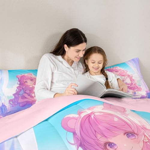 Image of Erosebridal 3D Anime Girl Comforter Set King, Japanese Girl Romance Love Bedding Cartoon Anime Gifts Bedding Comforter Sets, Rabbit Lovers Gifts - 1 Comforter 2 Pillow Cases
