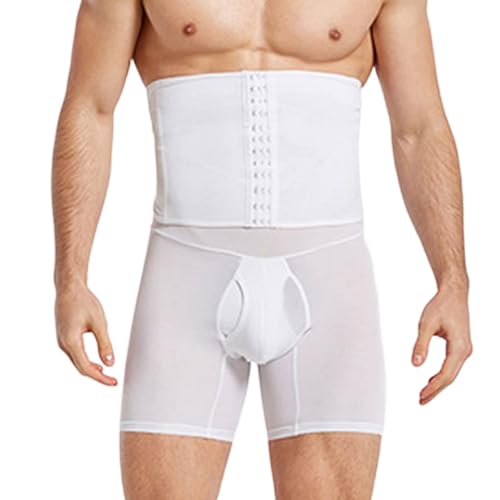 Generisch Pantalones cortos de compresión para hombre, cintura alta, corsé, cierre de cordones, tejido de malla, boxer, transpirable, fitness, moldeador de cuerpo, uso diario, ropa interior moldeadora