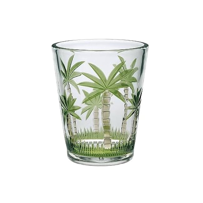 Acrylic Glasses Drinking Set of 4, 15oz, Palm Tree Design, Plastic Cocktail Glasses, BPA Free