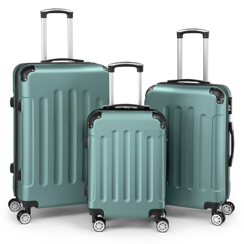 LALAHO Kofferset 3 Teilig Hartschale, Koffer Set 3 Stück aus ABS, Reisekoffer mit Rollen Groß, Trolley Handgepäck mit Eckenschutz - Türkis LALAHO Kofferset 3 Teilig Hartschale, Koffer Set 3 Stück aus ABS, Reisekoffer mit Rollen Groß, Trolley Handgepäck mit Eckenschutz - Türkis
