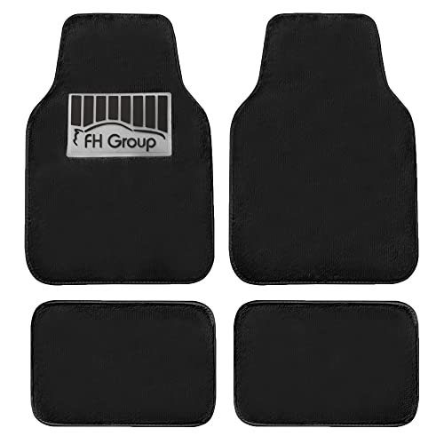Image of FH Group Universal Fit Full Set Doe16 Faux Rabbit Fur Automotive Floor Mats fits most Cars, SUVs, Trucks and Vans Black