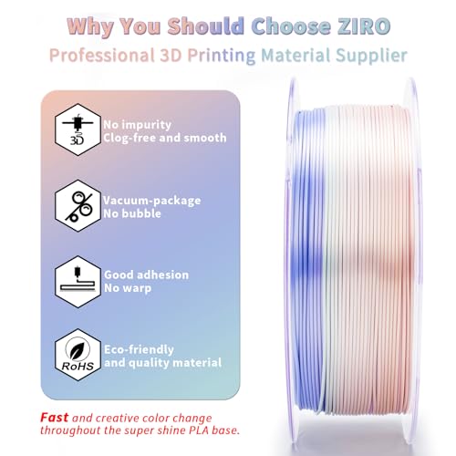 Image of ZIRO 3D Printer Filament PLA, Fast Color Change Silk, 1KG Pastel Pearl