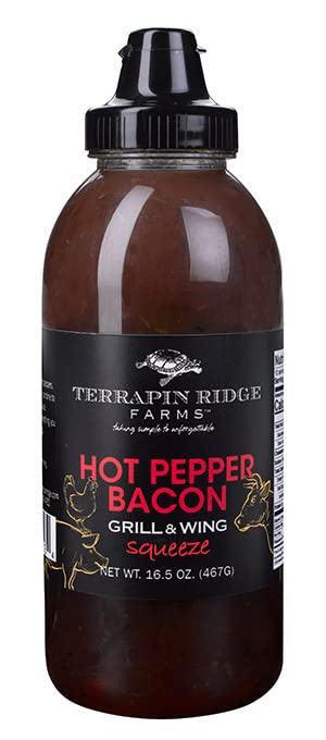 Terrapin Ridge Farms Hot Pepper Bacon Grill and Wing Squeeze Sauce – 16.5 oz Bottle, Perfect for Wings & Grilling
