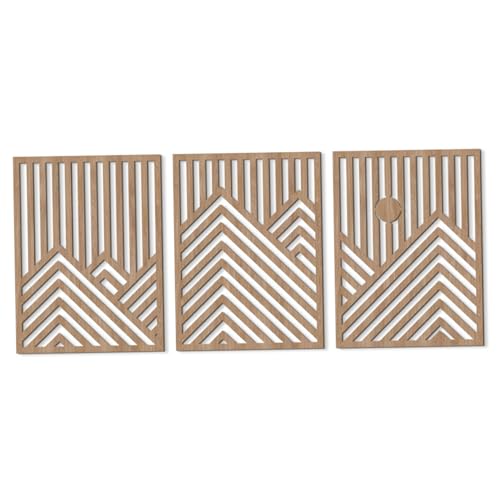 Décoration murale géométrique en bois bohème : triptyque chic 30,5 x 40,6 cm