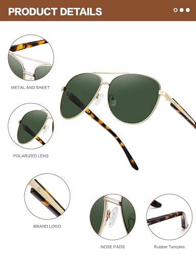 Image of Polarized Aviator Sunglasses Womens: Acetate Glasses UV Protection | Classic Square Style fit Most Face Shape - Pressure-free Frame & Full Anti-Glare Lens Ideal for Classy Laides Travel Vacation