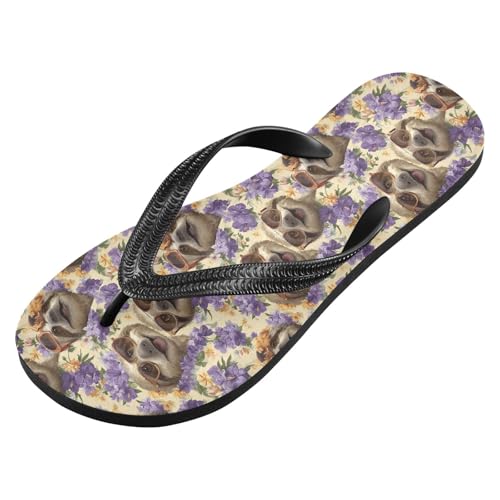 Flip Flop Sandals Sloth Floral Print for Women Men Beach Outdoor XS2