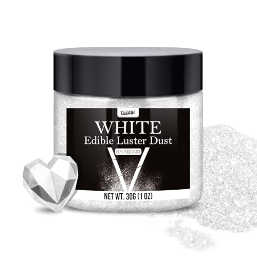 Edible Glitter Essbarer Glitzer - 30g Essbarer Glitzerpulver Glitzerstaub für Getränke, Lebensmittel, Kuchen - Essbares Metallisch Lebensmittelfarbe Glitzerpuder zum Cocktails, Torten (Weiß)
