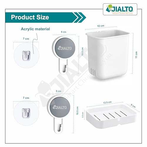 Image of JIALTO Wall Mounted Toothbrush Holder & Soap Box for Bathroom, Non-Drill Self Adhesive Magic Sticker Toothbrush Stand, Removable Drain Tray & Waterproof (Singal Soap Box White, Pack of - 2)