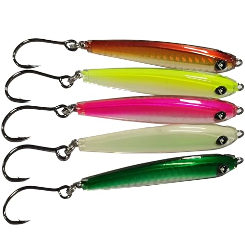 Kmucutie 5 Pieces Epoxy Resin Fishing Jig Lure Great for Inshore and Offshore Game Fish,Artificial Lures for Grouper,Dogtooth,Bass Salmon (Mixed Color C, 0.7 OZ /2.6 INCH)
