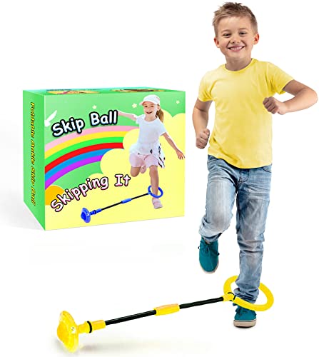 SIERLIKY Skip Ball for Kids, Foldable Ankle Skip Ball Colorful Light Flashing Jumping Ring, Fitness Jump Rope Sports Swing Ball, for Children Adults Boys Girls Toy (Yellow)