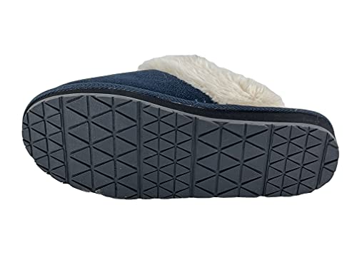 Image of Clarks Womens Open Back Suede Leather Comfort Clog Slipper JMS0583C - Plush Faux Fur Trim - Indoor Outdoor House Slippers For Women