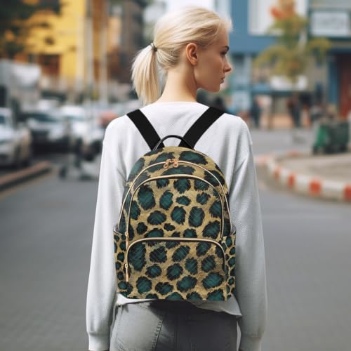 Image of ALAZA Green Gold Black Leopard Print Medium Backpack Purse for Women Travel Bag Fashion Daypack Back Pack Shoulder Bag