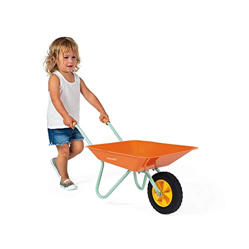 Janod J03194 Happy Garden Metal Wheelbarrow, Orange/Blue