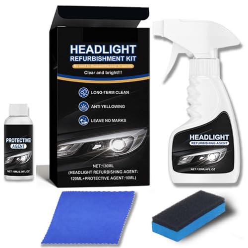 Automotive Headlight Restoration Kit,Headlight Cleaner for Cars,Headlight Refurbishing Kit,Headlight Refurbishing Agent with Headlight Protective Agent,Towel,Sponge