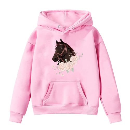 Sweat-shirt court fille avec imprimé cheval et capuche à manches longues