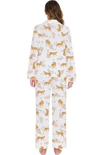 Image of LUBOT 100% Cotton Pajamas for Women Pajama Set 2 Piece PJ Sleepwear Set Soft Ladies Button Knit Long Sleeve Loungewear XS-XXL