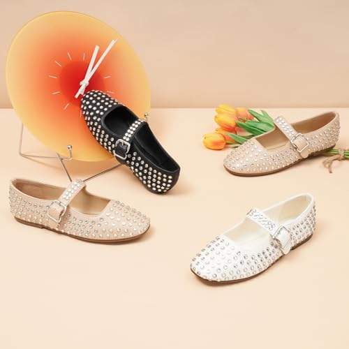 FUNKYMONKEY Women's Diamond Square Toe Mary Jane Flats with Adjustable Buckle Casual Comfort Shoes4