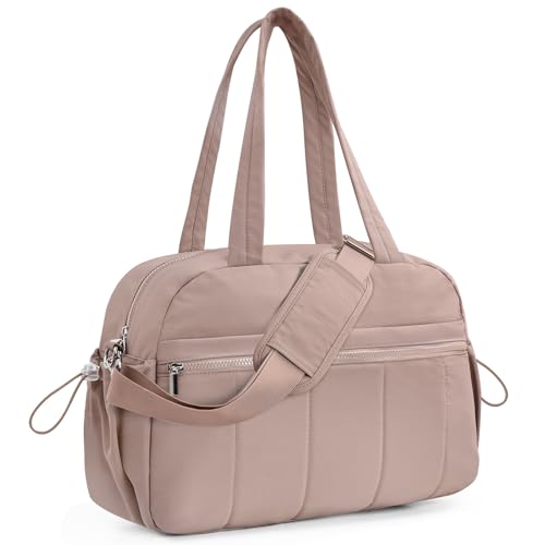 20L Puffer Gym Duffel Bag for Women, Small Weekender Bag for Travel, Brown