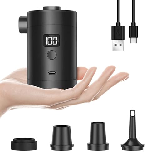 Pompe à Air Rechargeable USB 280L/min - 3600mAh Haute Capacité, 4 Buses, Affichage Numérique, Portable Mini pour Matelas Gonflable et Camping