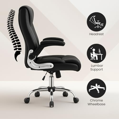 Image of Lakdi The Furniture Co High-Back Directior Office Chair and Executive Chair, Ergonomic Leatherette Desk Chair | Adjustable Arm Rest for 5-Year Warranty & Free Assembly-111012161 Black
