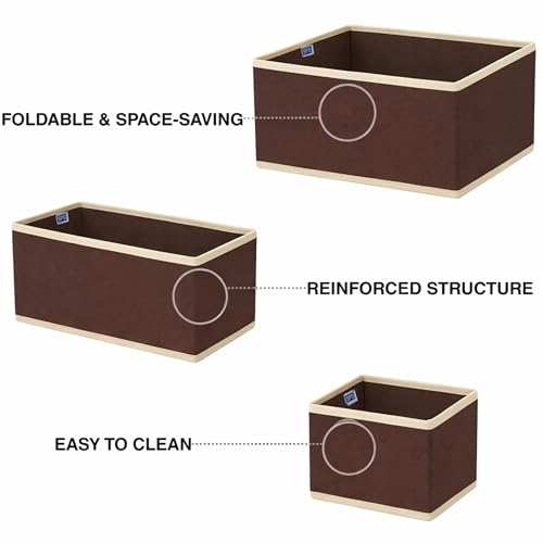 Image of Skrill 6-Piece Foldable Cloth Storage Box Set | Cube Baskets, Bins & Dividers for Closet & Dresser Drawer Organization | Storage for Shirts, Pants, Underwear, Bras, Socks, Inner & More (Brown)