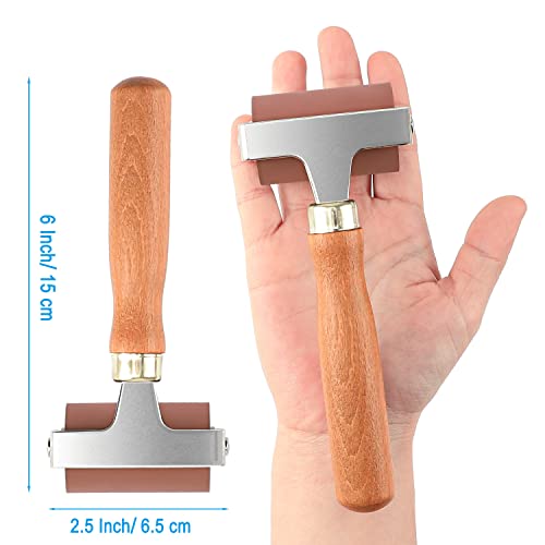 Image of Rubber Roller, Ideal for Anti Skid Tape Construction Tools, Print, Ink and Stamping Tools (2.5-Inch, Brown Roller /Wooden Handle)