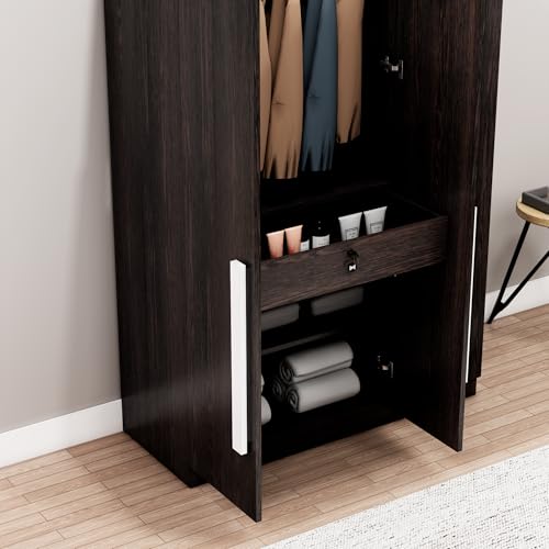 Image of Bniture 3 Door Wardrobe for Bedroom with Lockable Door & Hanging Space | Almirah for Clothes with Elevated Bottom Base | Wardrobe for Storage Cupboard | 3 Years Warranty (Flower Wenge, 3 Door)