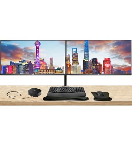 Image of HP Series 5 Pro 27-inch 527pq 2K QHD 1440p LCD Monitor 2-Pack Bundled with Desk Mount Dual Stand, USB-C Multiport G5 Dock, MK670 Wireless Keyboard & Mouse, Gel Mouse & Wrist Pad