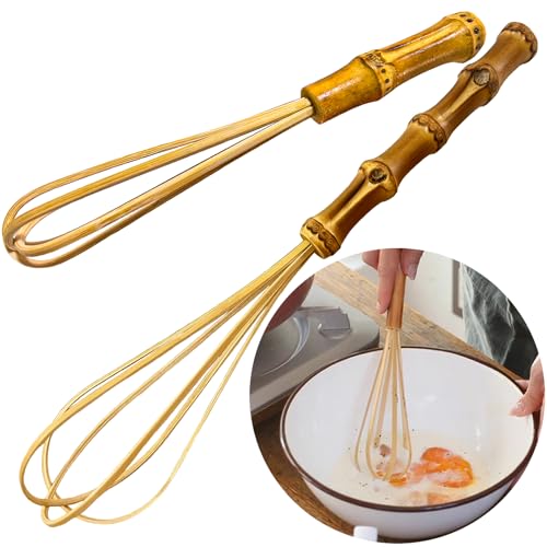 Wooden Whisk, Handcrafted Bamboo Whisks for Cooking Non Scratch, Balloon