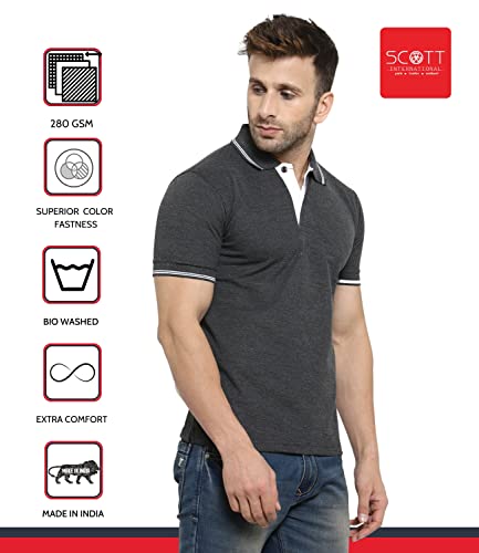Image of Scott International Men's Organic Cotton Regular Fit Polo T-Shirt (Charcoal with White, XL)