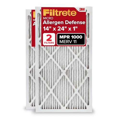 Filtrete 14x24x1 AC Furnace Air Filter, MERV 11, MPR 1000, Micro Allergen Defense, 3-Month Pleated 1-Inch Electrostatic Air Cleaning Filter, 2 Pack (Actual Size 13.81 x 23.81 x 0.81 in)