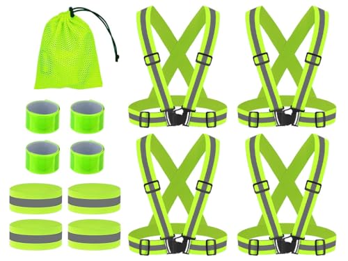 Anlising 4PCS Seguridad Chaleco Reflectante Moto+4PCS Bandas Reflectoras+4PCS Brazalete Reflectante, Ajustable Visibilidad Alta Chaleco Reflectantes con Bolsa, para Correr,Senderismo,Ciclismo