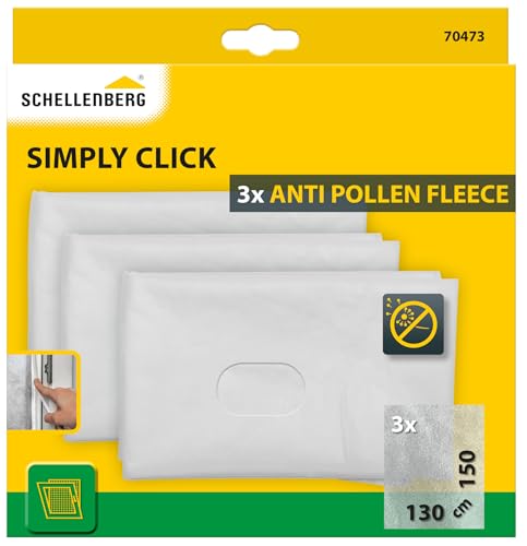 Schellenberg 70473 3er-Set Pollenschutzvlies für Fliegengitter Fenster Simply Click, 130 x 150 cm, Ersatz für Pollenschutzgitter, Weiß