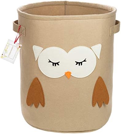 Kids’ Collapsible Laundry & Toy Basket – Felt Baby Hamper with Strong Handles & Cute Design – Kids & Baby Laundry Basket for Boys & Girls, Storage, Organization, Woodland Nursery by Sannomiya - Owl