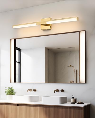 Image of OKELI 32 Inch Bathroom Vanity Light Fixtures, Gold Modern Light Fixtures Over Mirror, 16W 5CCT Dimmable Wall Light- 2Pack