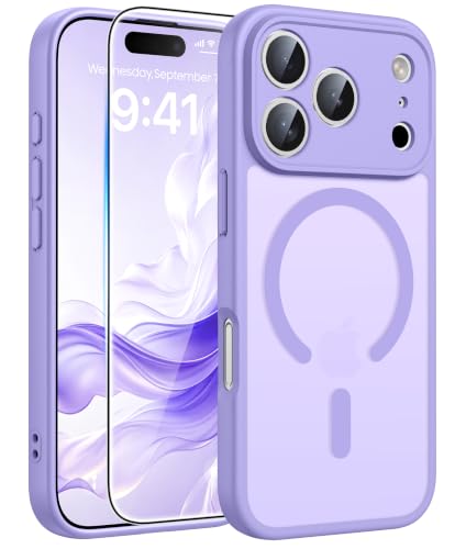 Image of FNTCASE for iPhone 17 Pro-Max Case: Translucent Light Purple Slim Matte Cover Compatible with MagSafe, Full Camera Protection & Tempered Glass Protector, 14FT Military Grade Drop Tested