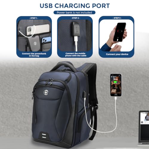 Image of Swissdigital Design Men's Laptop Backpack for College and Business Travel with Integrated USB Charging Port and RFID Protection Fits Laptops up to 15.6 inch, Blue | SD1695-12