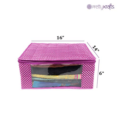 Image of PrettyKrafts Cotton Quilted Large Sari Cover Bag with transparent window, Pack of 6, Pink