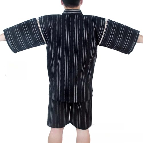 ZEALMAX Kimono Traditional Japanese Style Pajamas Set Shirt and Shorts, Men's Cotton Linen Loungewear Bathrobe Casual Clothes Multicolor 6