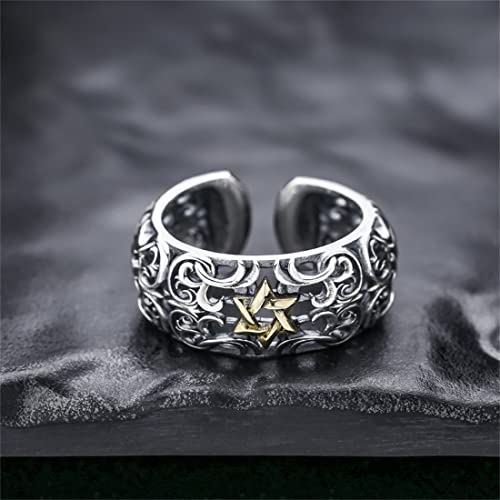 Bague homme argent S925 hexagramme vintage pour un style affirmé