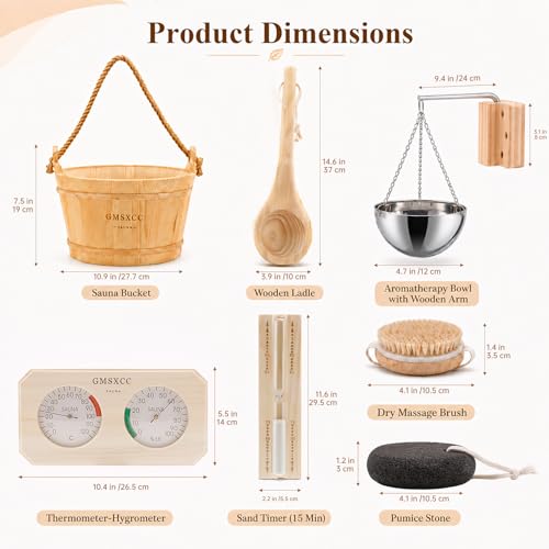 Sauna Accessories Kit 7Pcs - Wooden Sauna Bucket and Ladle Set Handmade for Sauna Steam Room Bathroom - Image 2