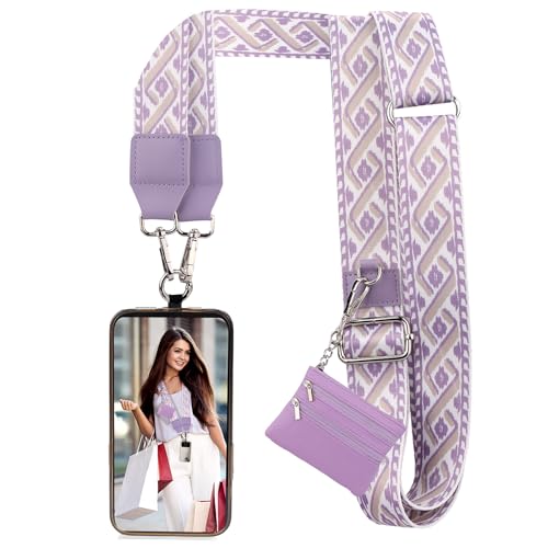 Image of XANGNIER Clip and Go Strap for Phone with Wallet Crossbody, Phone Strap with Zippered Wallet, Adjustable Anti Theft Cellphone Lanyard for Women, Cellphone Chain Accessories,Multicolor 15