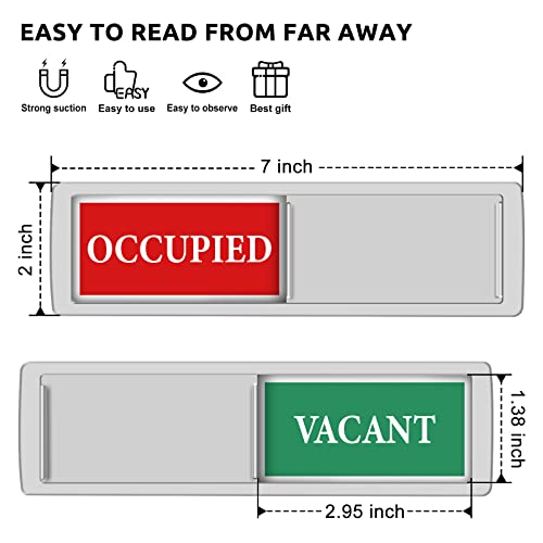 Image of Privacy Sign - Vacant Occupied Sign for Home Bathroom Office Restroom Conference Hotel Hospital, Easy to Read Non-Scratch Magnetic Slider Door Indicator with Clear, Bold & Colored Text - Silver