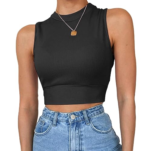 QKEPCY Top Dos Nu Femme Y2K Backless Top T-Shirts, Sexy Haut sans Manches Y2k Crop Top T-Shirt d'été Col Rond Backless Tops Dos Nageur Décontracté Haut...
