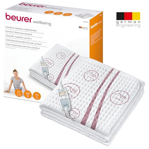 Beurer UB 90 Komfort Wärme-Unterbett, anschmiegsame Wärmebettunterlage mit zwei Temperaturzonen und je 9 Temperaturstufen, mit Rückschaltautomatik und Eco-Control, 150 x 80 cm, maschinenwaschbar