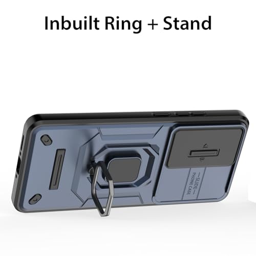 Image of Kapa Armor Slider Back Cover for Poco X7 Pro 5G | Inbuilt Ring + Camera Slider Shockproof Lens Protection Bumper Back Case (Blue)
