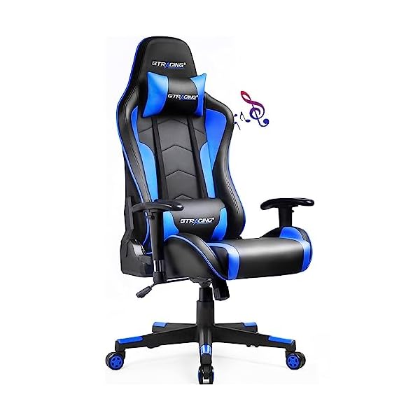 GTRACING Gaming Chair with Speakers Bluetooth Music Video Game Chair Audio Ergonomic Design Heavy Duty Office Computer Desk Chair（Blue）