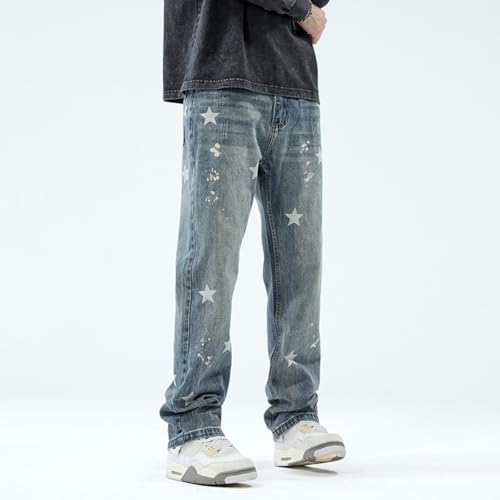 Jeans Pants Trouser Denim Spring and Autumn Star Light Color Printed Men's High Street Washed4